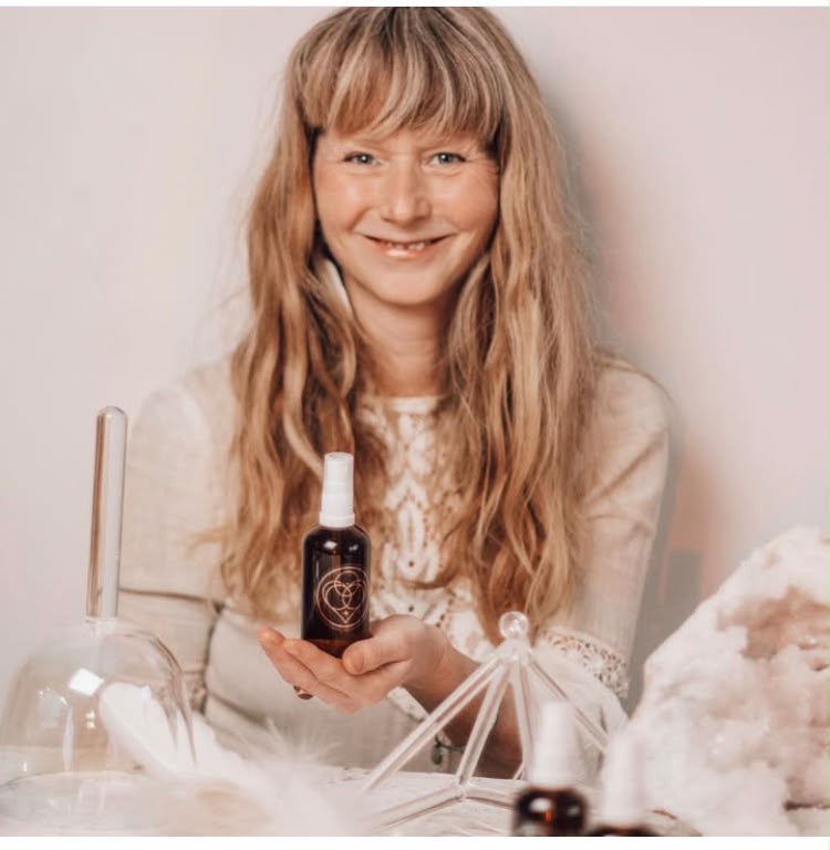 Abbey with crystal sound instruments and an Astara Alchemy spray